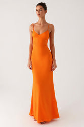Orange Meerjungfrau Spaghettiträger Schnürung Rücken Abendkleid